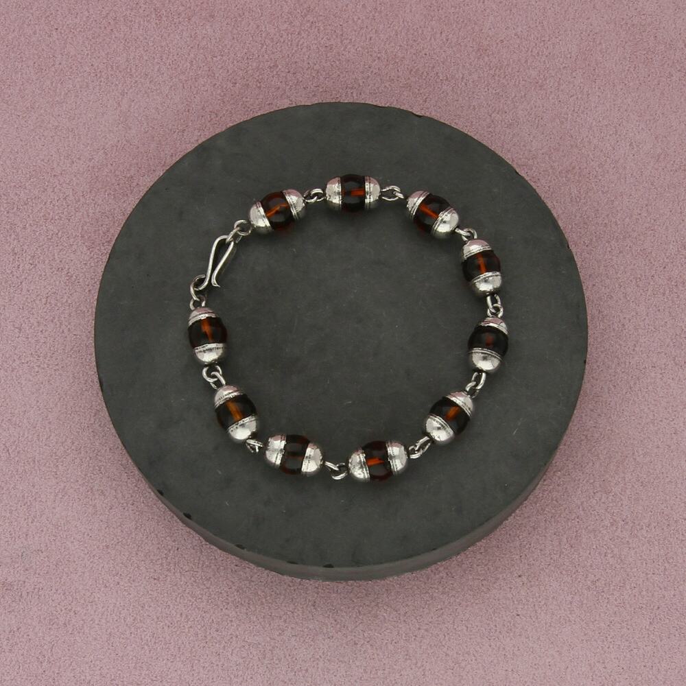 mexico sterling silver vintage amber bead link bracelet size 7in